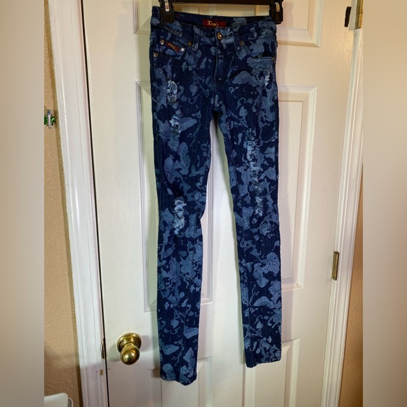 Ling’s Jeans Denim - Ling’s Jeans Juniors 0 Denim Distressed Color Splashed Skater Skinny Stretch